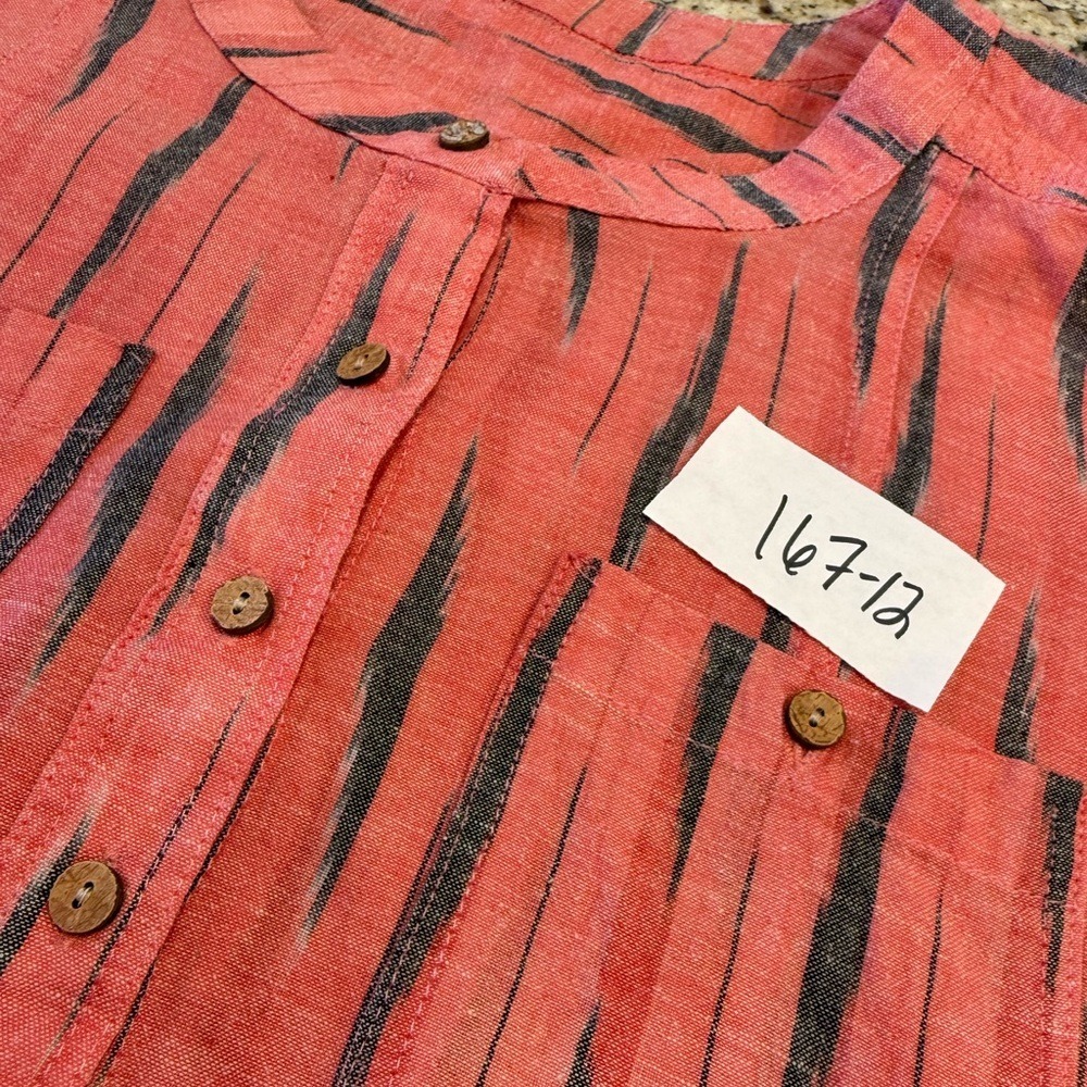 Pinkish Red Striped Linen Button-Front Top - Picture 10 of 11